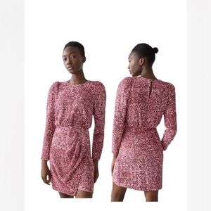 & Other Stories Los Angeles Atelier Padded Shoulder Pink Sequin Dress size 38/S
